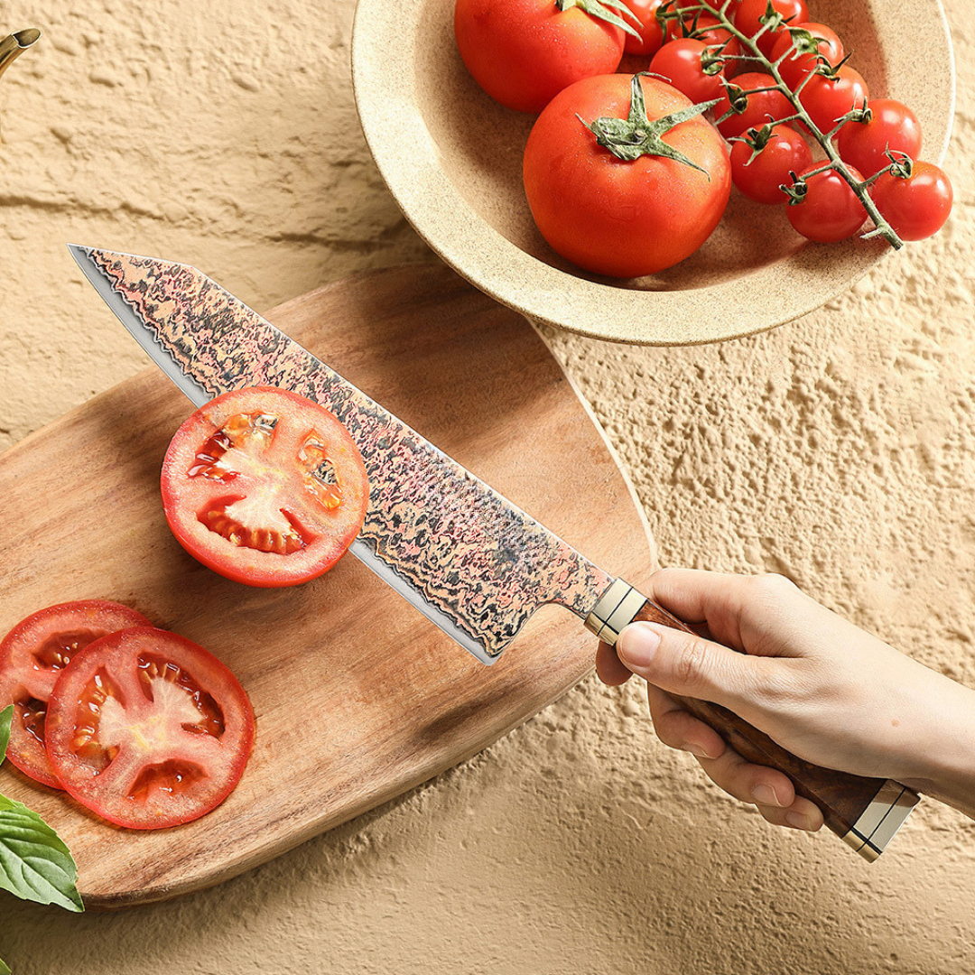 Cuchillo Bunka 8" Damasco Tricolor, Alto Carbono (X08C-QF)