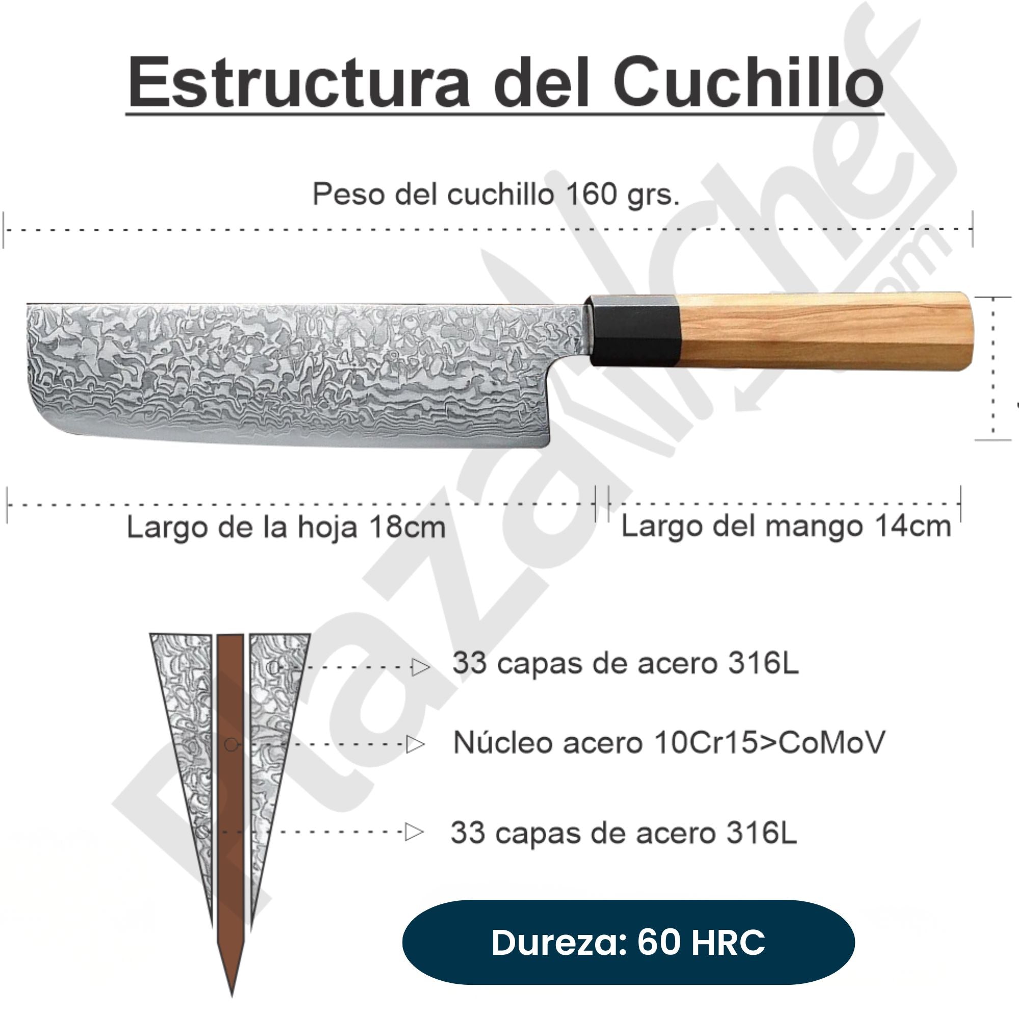 Cuchillo Nakiri 7" Damasco, Alto Carbono (PM80-XC)