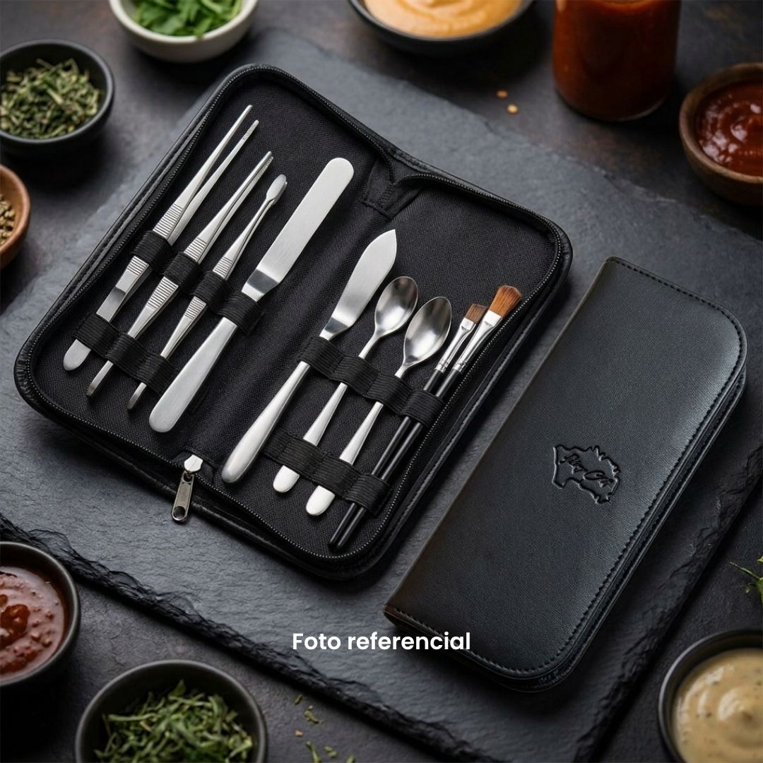 Estuche emplatado cuero vegano negro 6 piezas