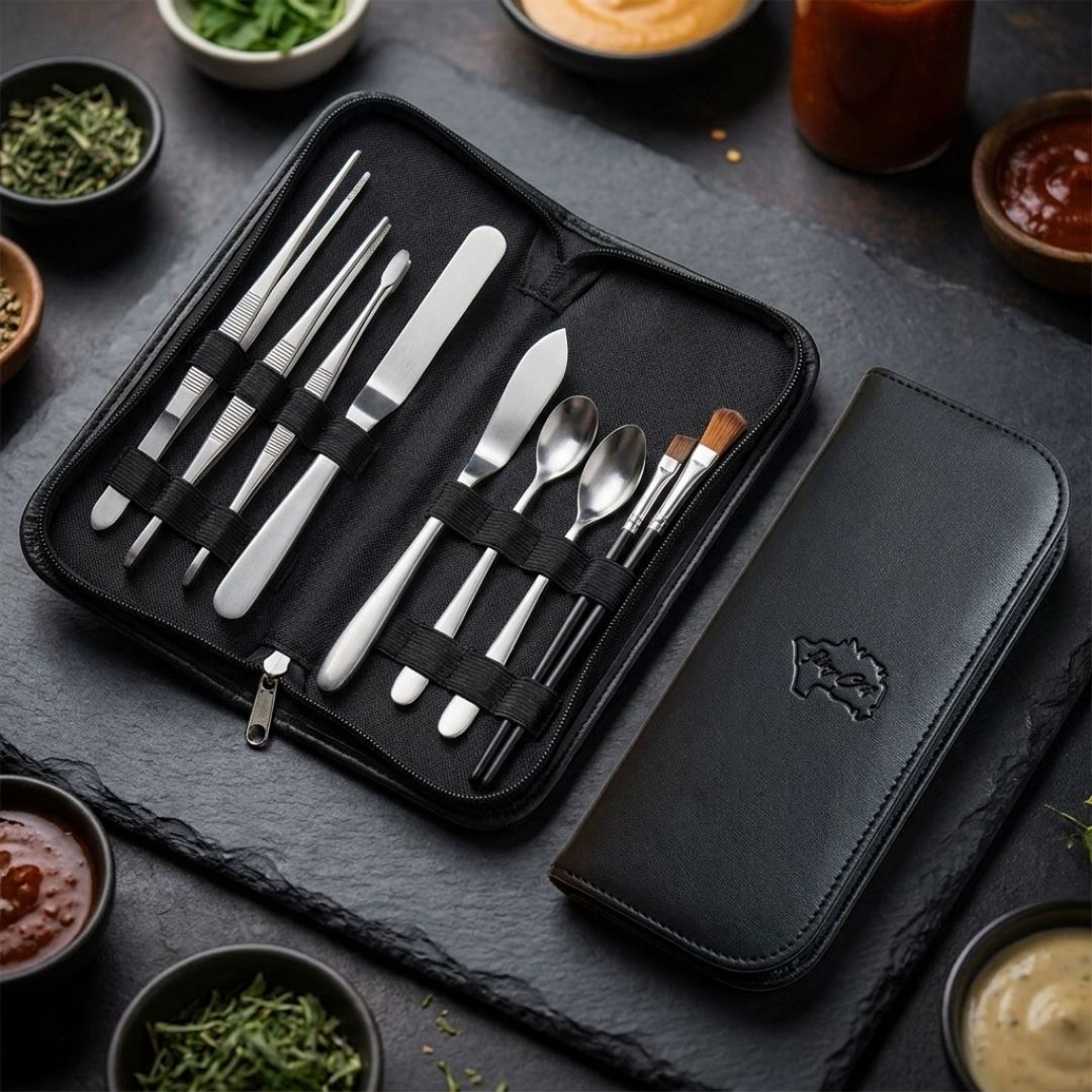 Estuche emplatado cuero vegano negro 6 piezas