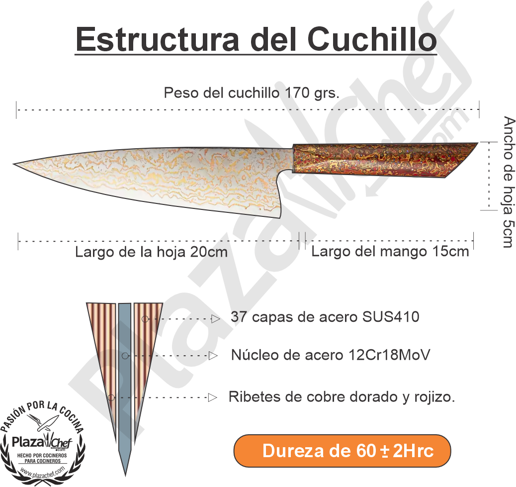 Cuchillo Chef 8" Damasco - Cobre (DMS-513A)