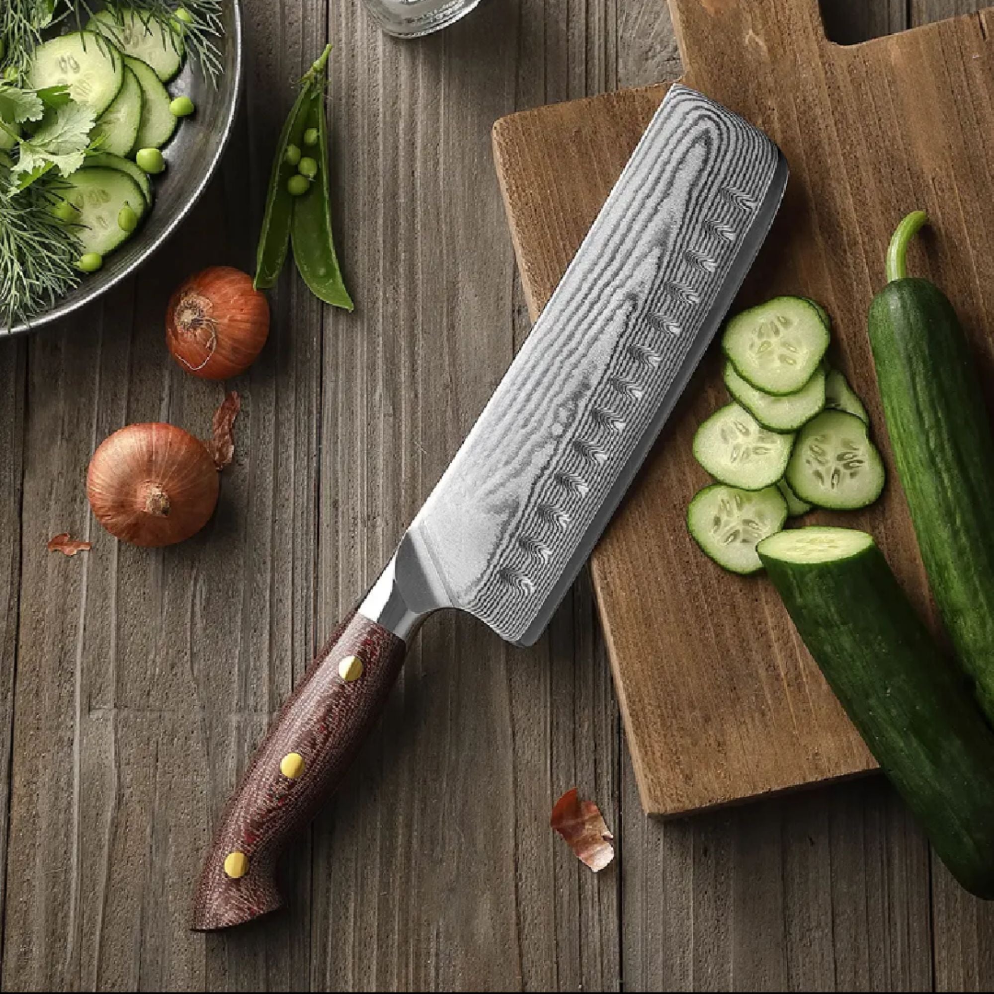 Cuchillo Nakiri 7" Damasco, Alto Carbono (X02M-XC)