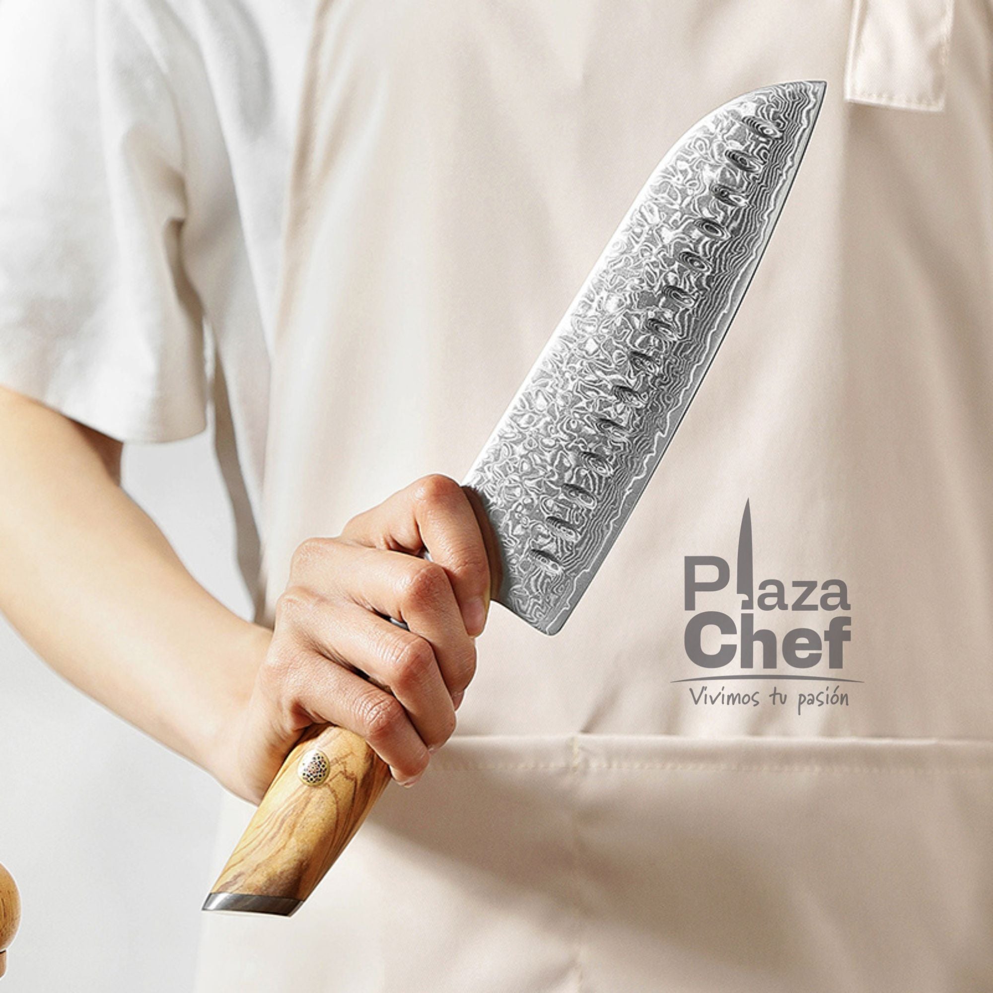Cuchillo Santoku 7" Damasco, Alto Carbono (B37-RS)