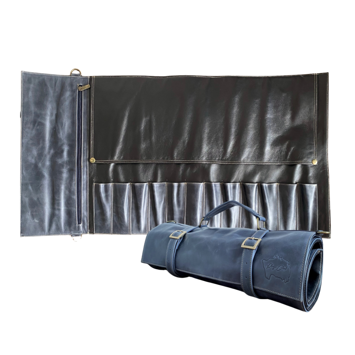 Porta cuchillos de cuero Azul
