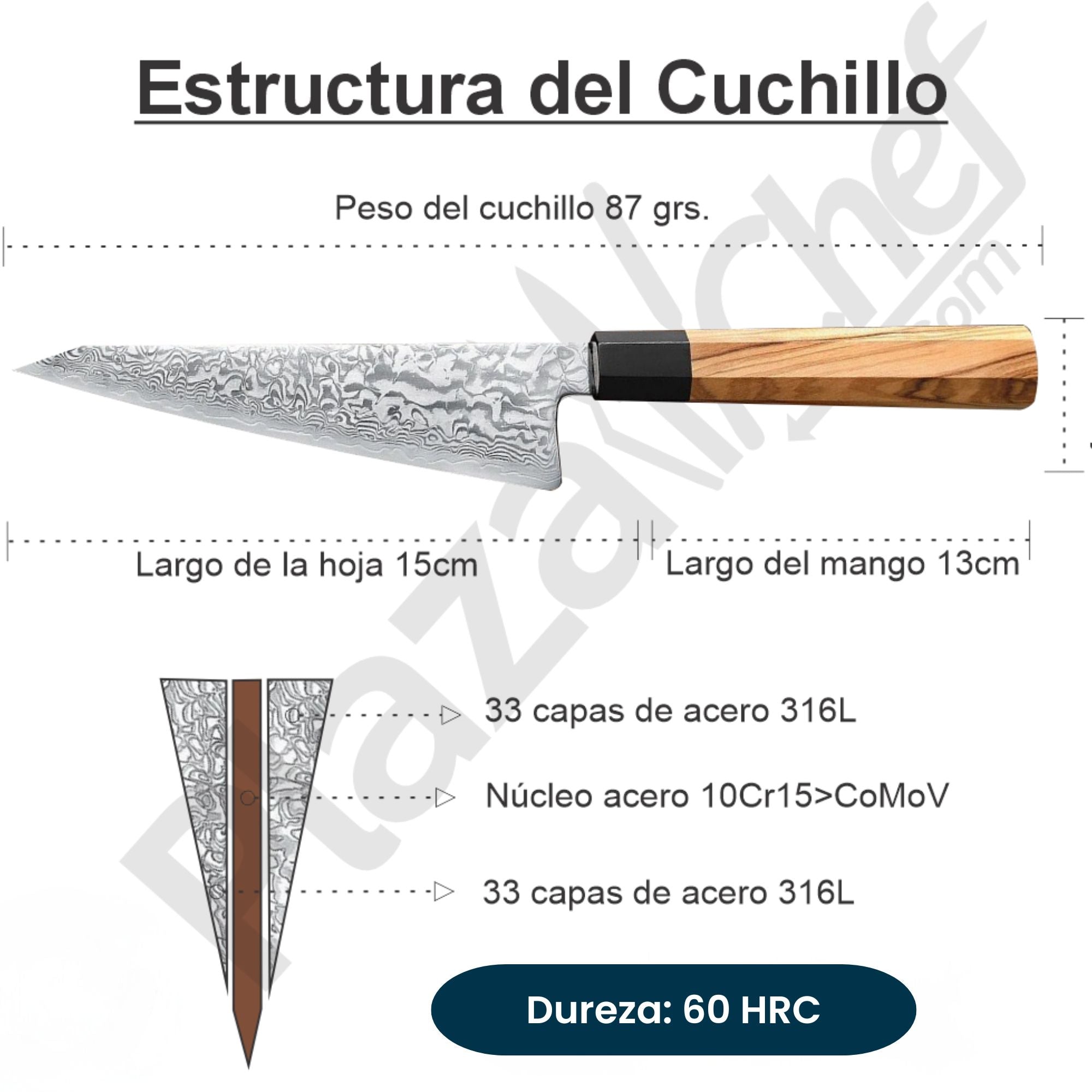 Cuchillo Honesuki Damasco, Alto Carbono (PM80-DY)