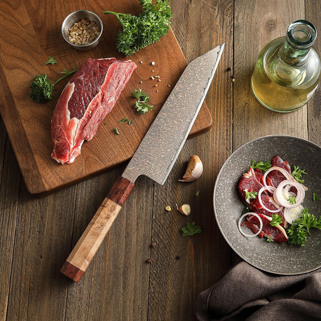 Cuchillo Kiritzuke 8.5" Damasco Tricolor, Alto Carbono (X05C-QF)