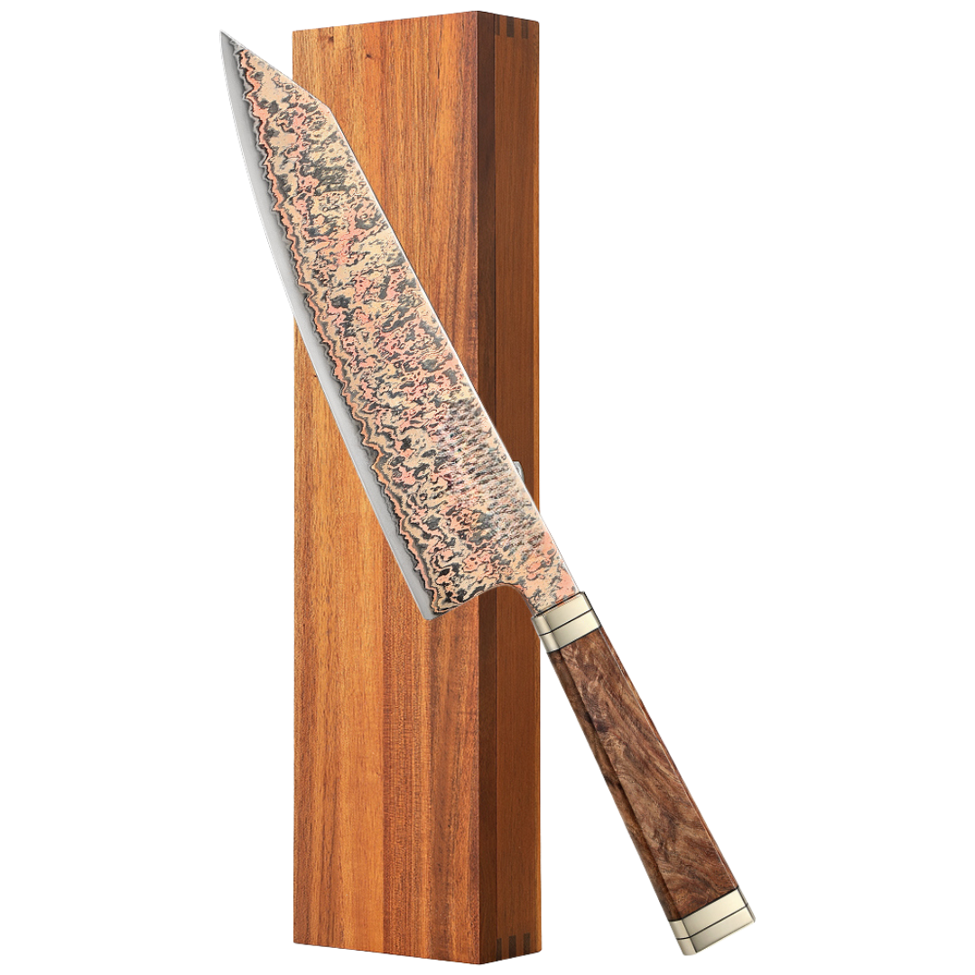 Cuchillo Bunka 8" Damasco Tricolor, Alto Carbono (X08C-QF)