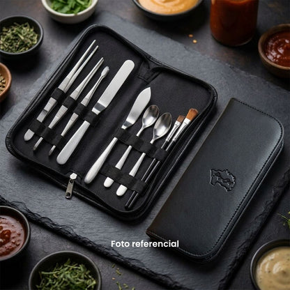 Estuche emplatado cuero vegano negro 6 piezas