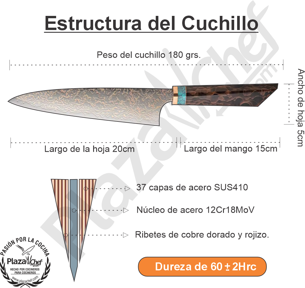Chef 8" Damasco - Cobre (DMS-512B)
