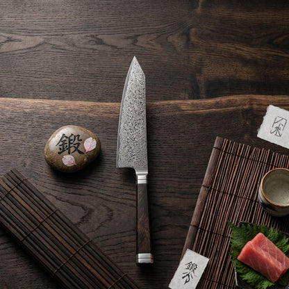 Cuchillo Bunka 8" Damasco, Alto Carbono acabado de Titanio (X08E-QF)