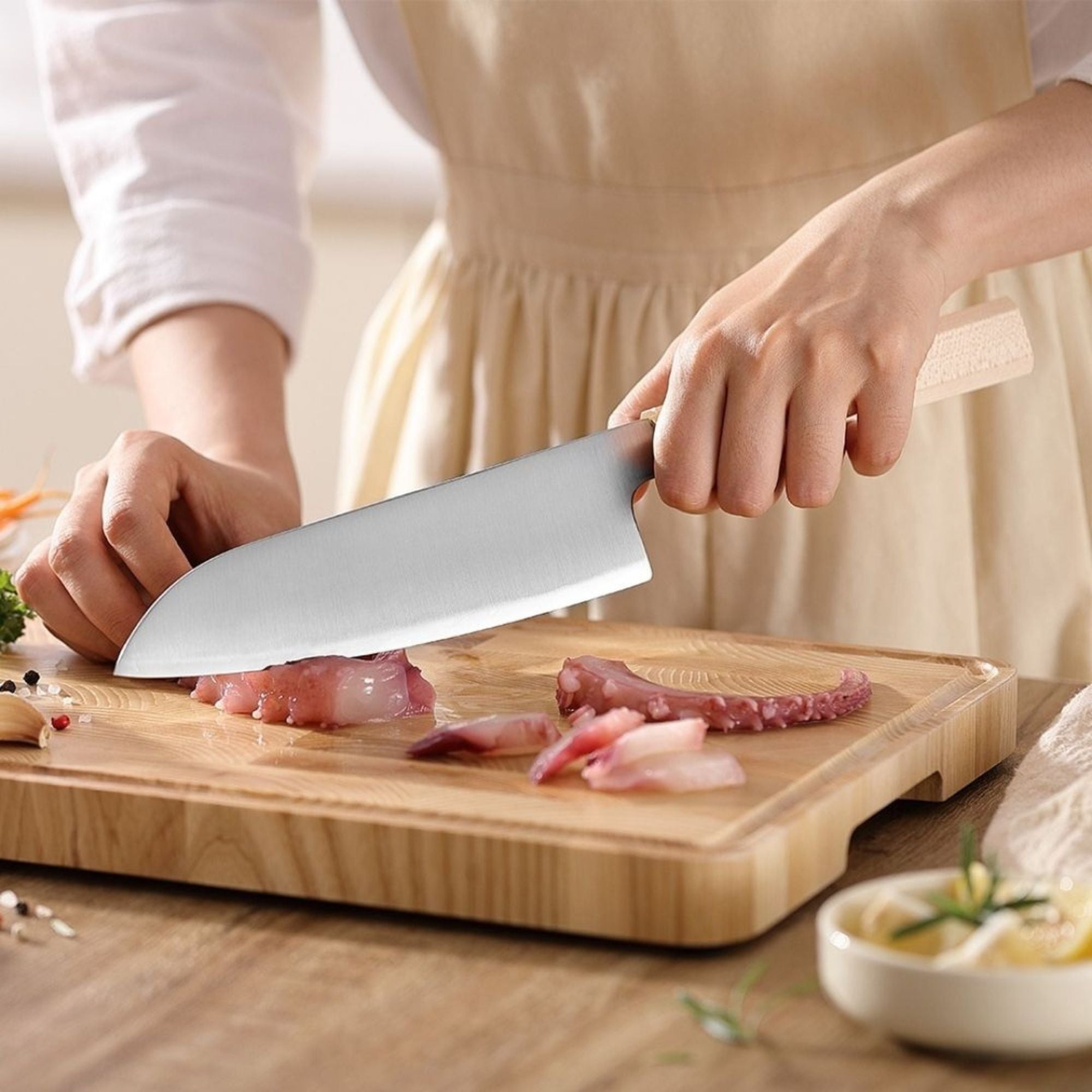 Cuchillo Santoku 7" Serie Retro Acero Aogami #2 Japones (PM8M-RS)