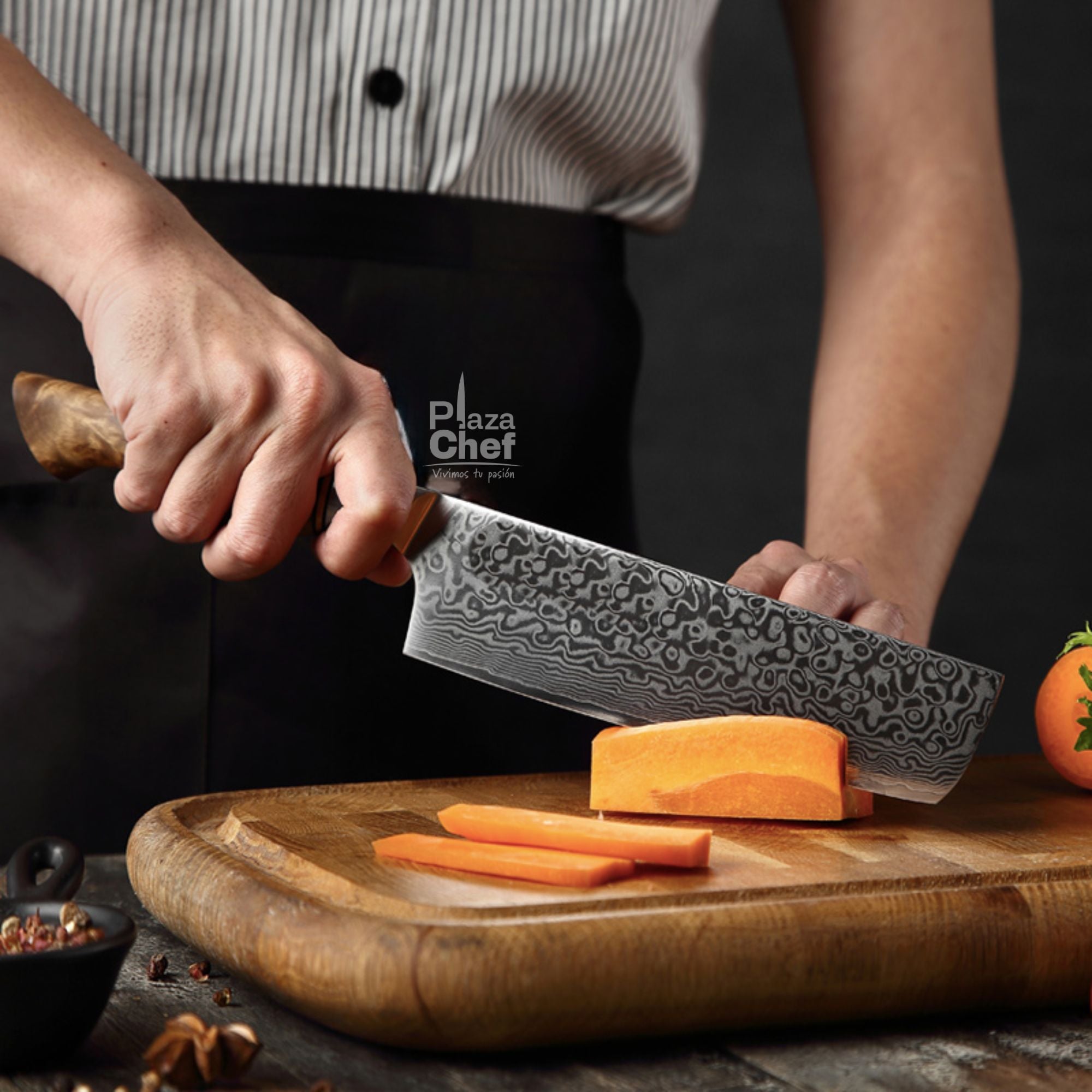 Cuchillo Nakiri 7" Damasco, Alto Carbono (B30-XC)