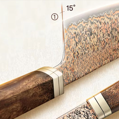 Cuchillo Bunka 8" Damasco Tricolor, Alto Carbono (X08C-QF)