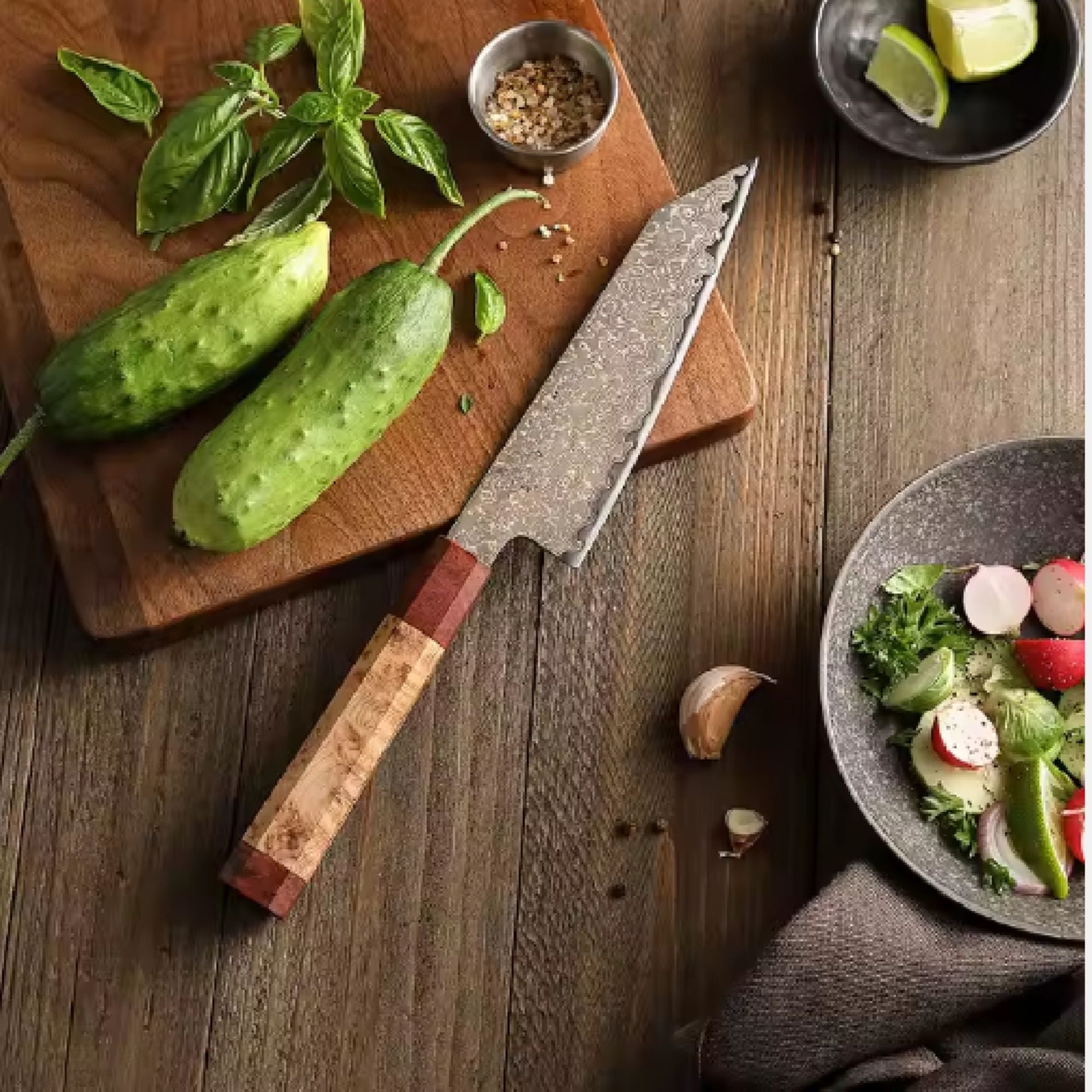 Cuchillo Kiritzuke 8.5" Damasco Tricolor, Alto Carbono (X05C-QF)