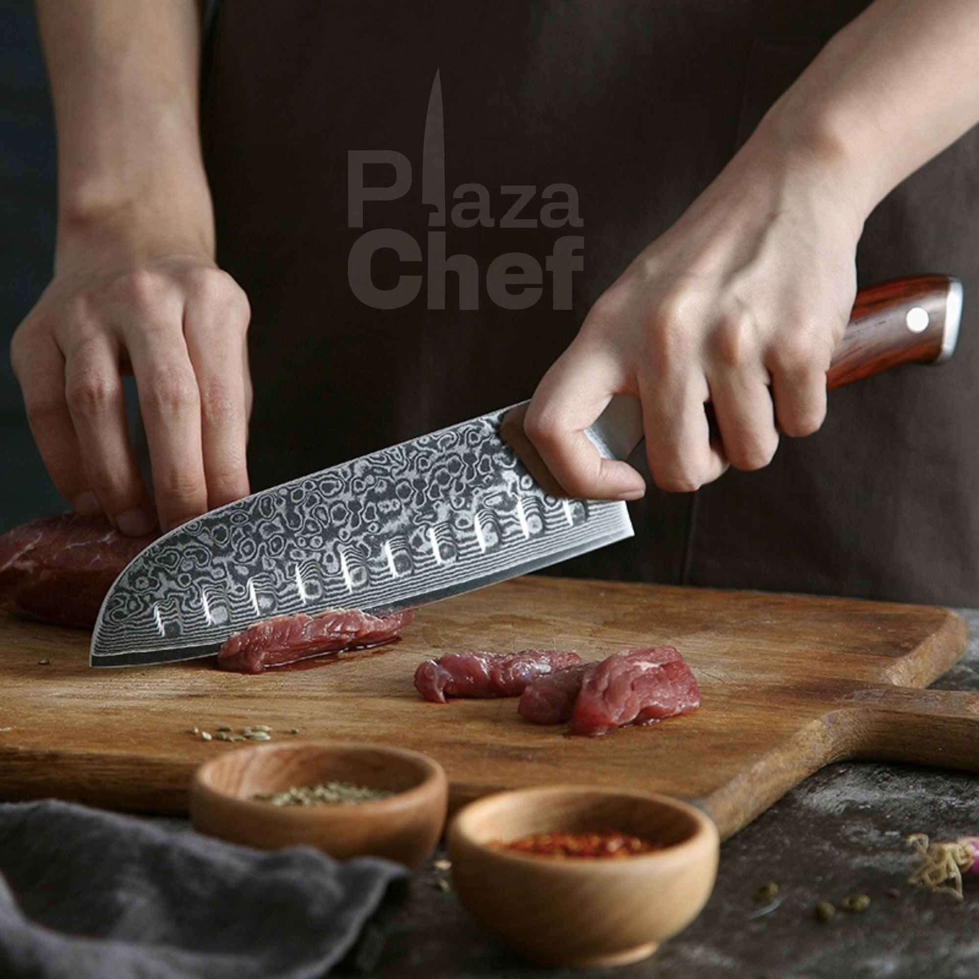 Cuchillo Santoku 7" Damasco, Alto Carbono (B13R-RS)