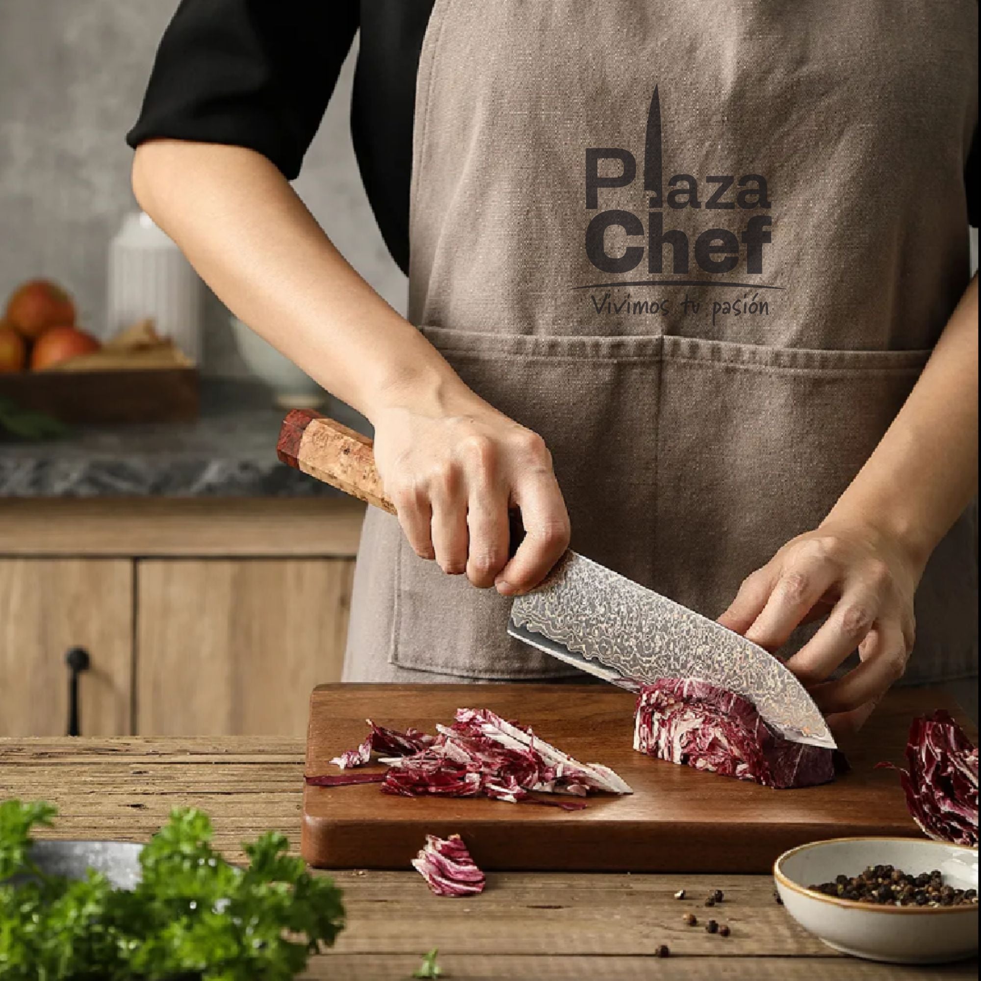 Cuchillo Santoku 7" Damasco Tricolor, Alto Carbono (X05C-RS)