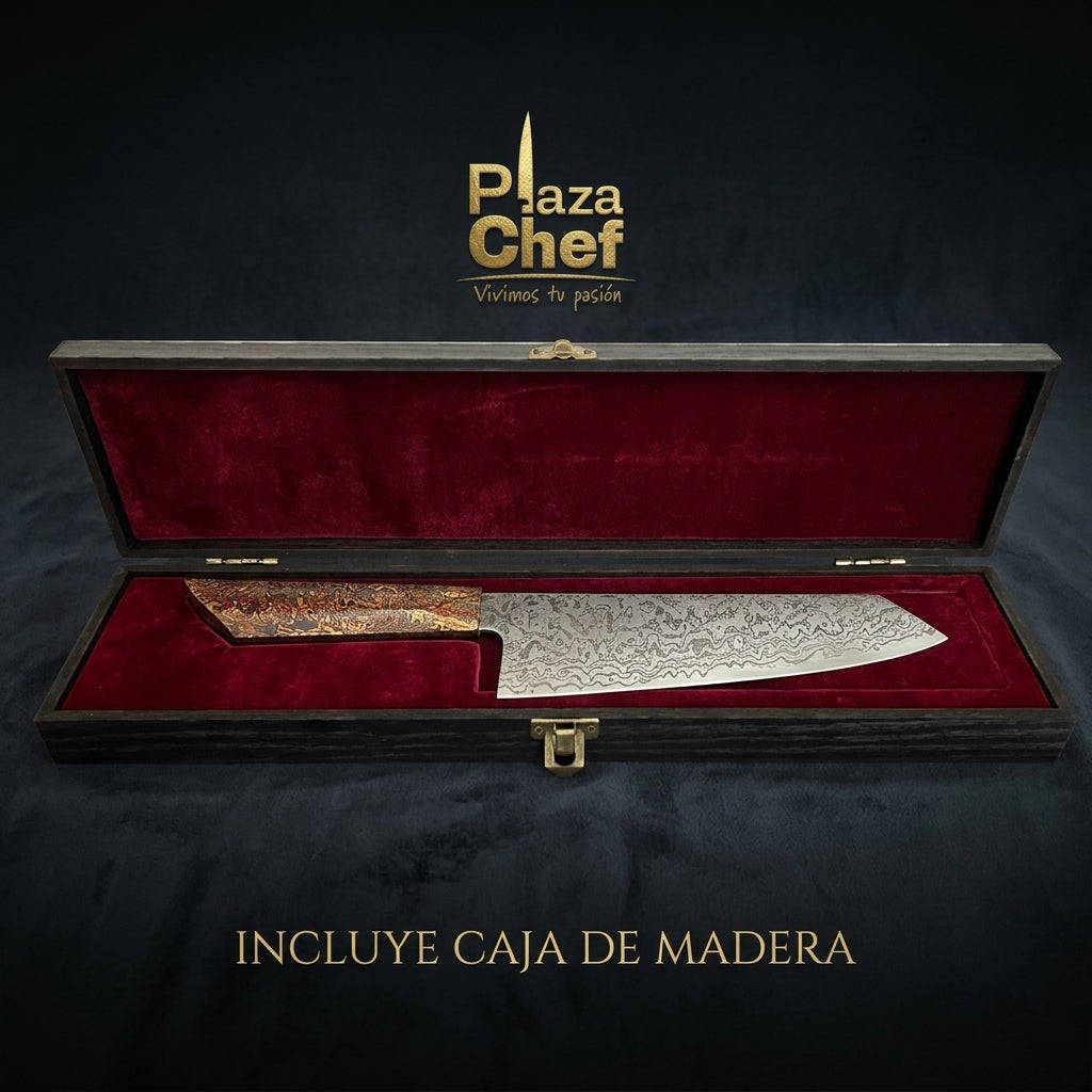 Cuchillo Kiritzuke 8" Damasco - Cobre, Alto Carbono (DMS-513)
