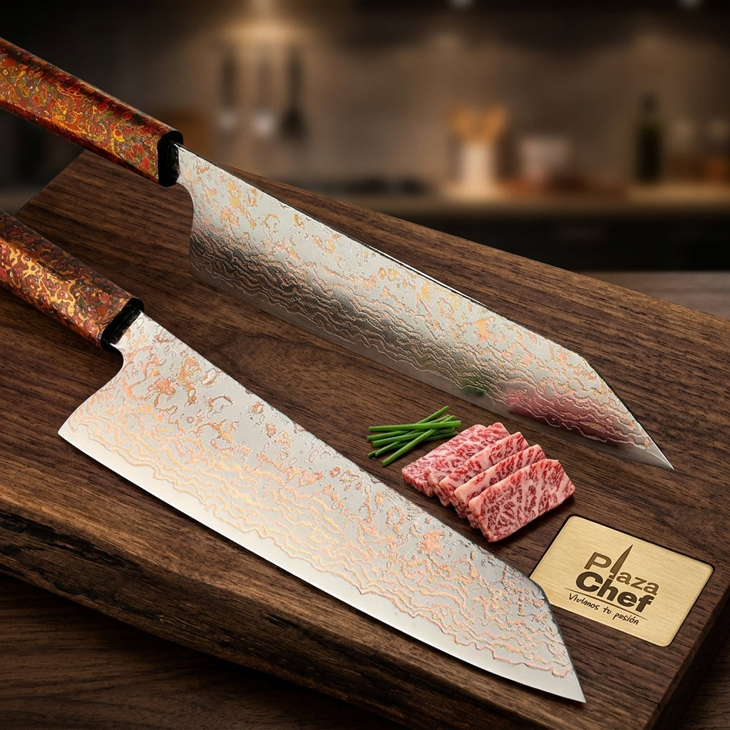 Cuchillo Kiritzuke 8" Damasco - Cobre, Alto Carbono (DMS-513)