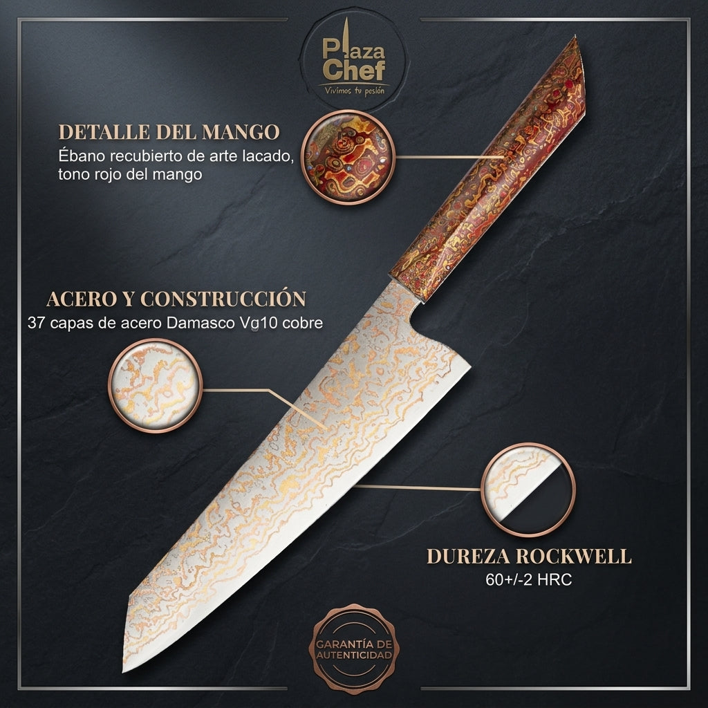 Cuchillo Kiritzuke 8" Damasco - Cobre, Alto Carbono (DMS-513)
