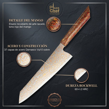 Cuchillo Kiritzuke 8" Damasco - Cobre, Alto Carbono (DMS-513)