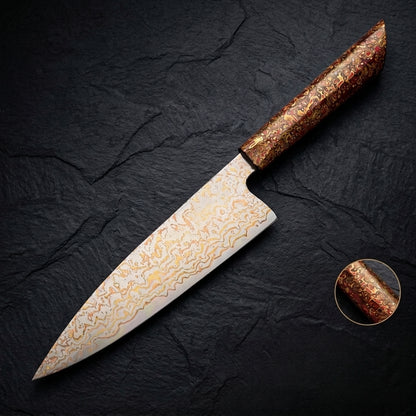 Cuchillo Chef 8" Damasco - Cobre, Alto Carbono (DMS-513A)