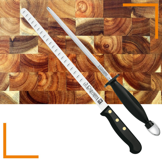 Set Cuchillo Jamonero Alveolado POM y Chaira - 3 Claveles
