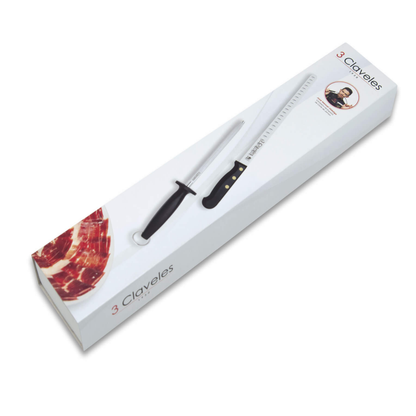 Set Cuchillo Jamonero Alveolado POM y Chaira - 3 Claveles